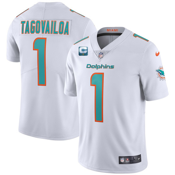 Men's White Miami Dolphins #1 Tua Tagovailoa 2022 With 1-Star C Patch Vapor Limited Stitched Jersey
